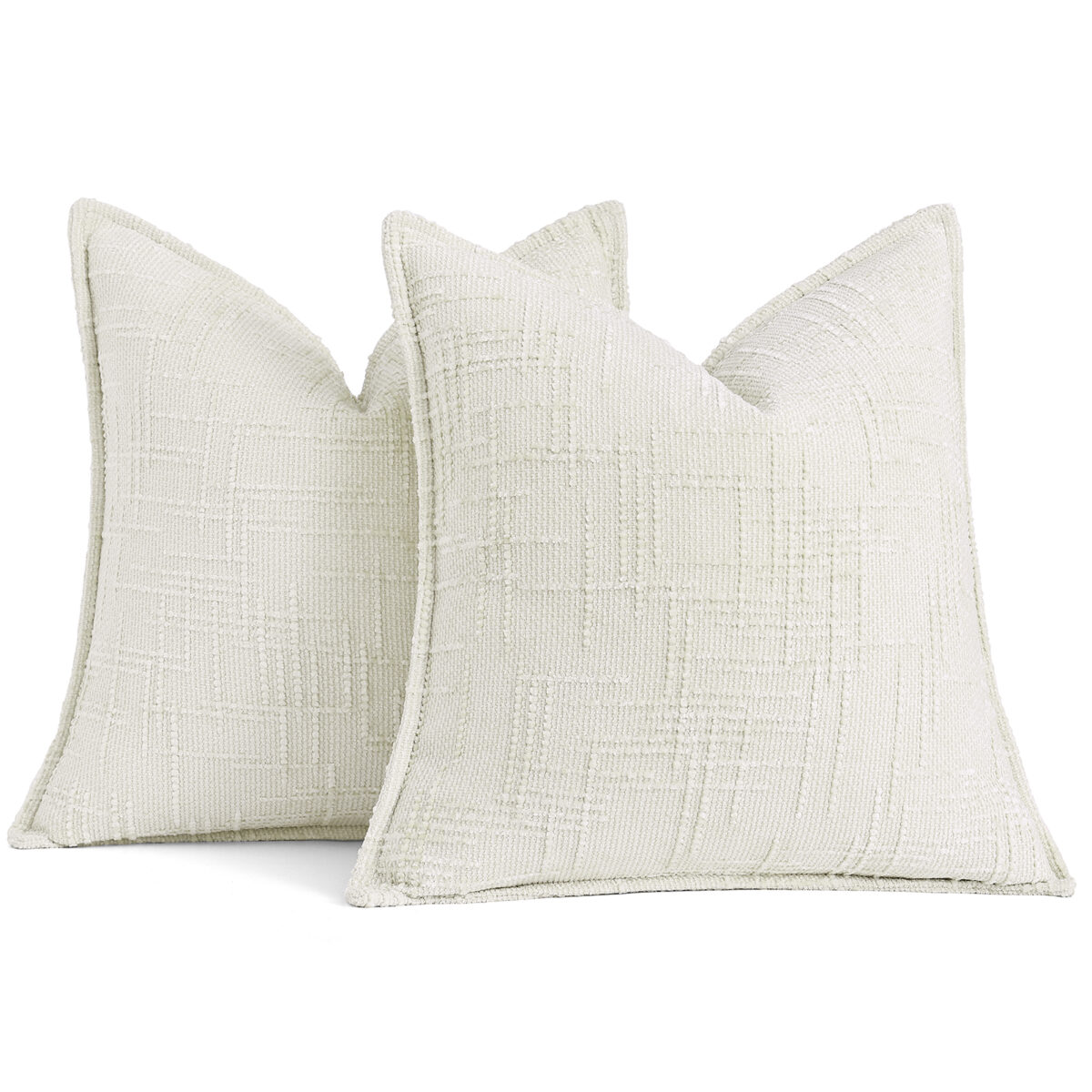 方-白底2 decorUhome Chenille Throw Pillow Covers Set of 2, Thick Textured Slubby Neutral Decorative Pillow Covers with Elegant Design for Couch, Sofa, Living Room