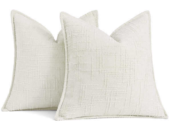 decorUhome Chenille Throw Pillow Covers Set of 2, Thick Textured Slubby Neutral Decorative Pillow Covers with Elegant Design for Couch, Sofa, Living Room