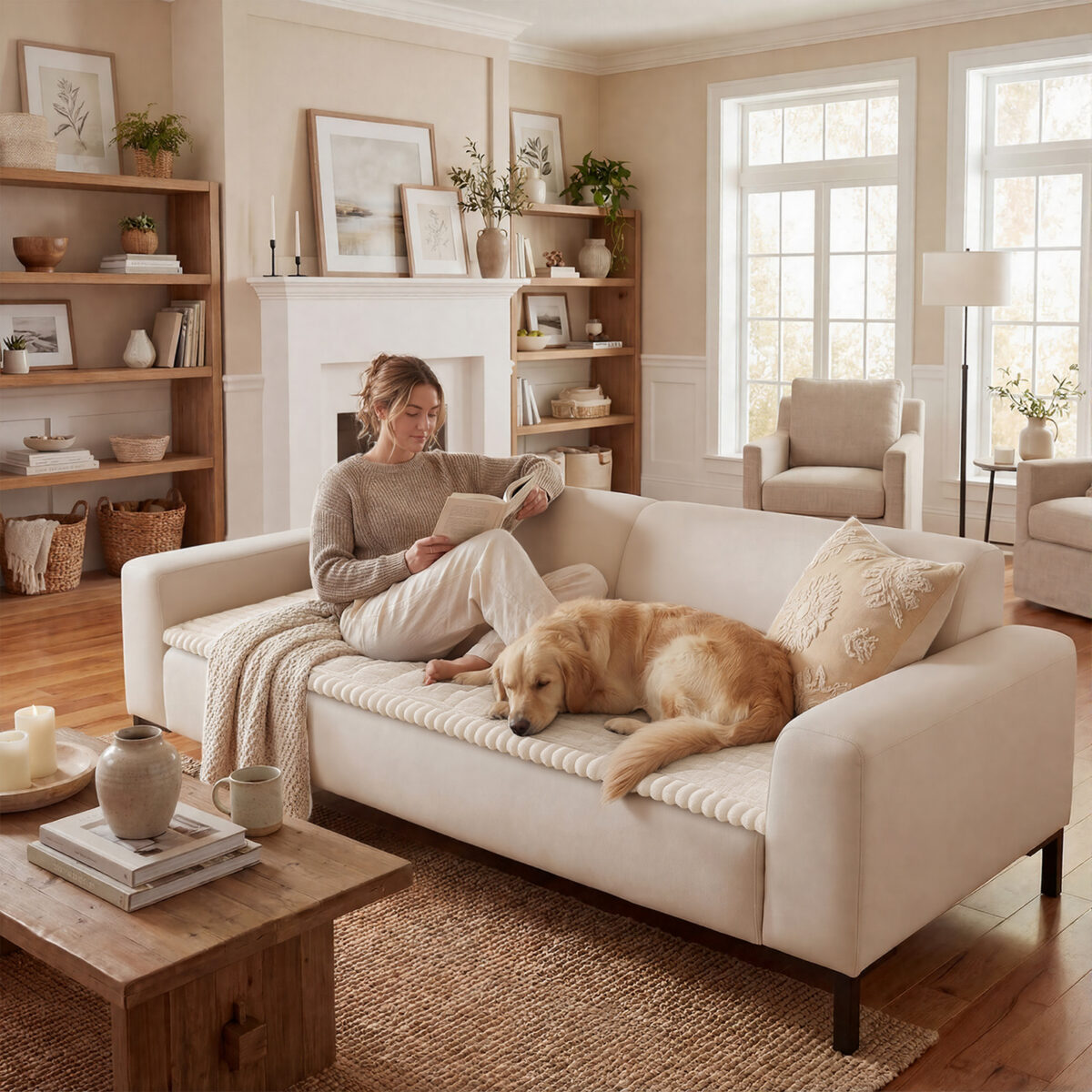 decorUhome Fuzzy Pet Couch Cover for Dogs, Non-Slip Sofa Covers for 3 Cushion Couch, Soft Thick Furniture Couch Protector, Washable Sectional Sofa Slipcovers